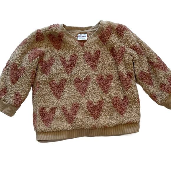 Hanna Andersson Beige, Pink Hearts, Marshmallow Fleece Crewneck Sweatshirt 2T - Picture 1 of 5